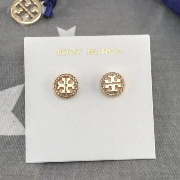 Jewelry - Tory Burch Miller Pavé Stud Earrings in Gold